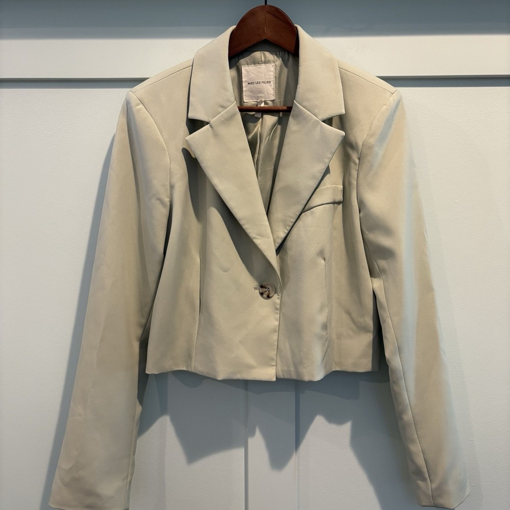 Anthropologie Avec Les Filles Jacket Medium Sage Green Cropped Stretch Blazer - Picture 2 of 12